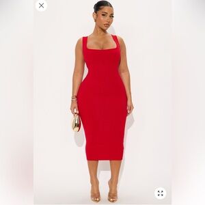 Fashion Nova Square Neck Snatched Midi Dress XS Red